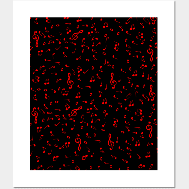 Red Music Notes Pattern Wall Art by Art by Deborah Camp